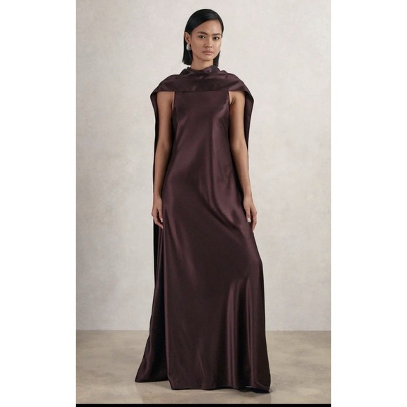 Reiss Dresses & Skirts - REISS Satin Cape Maxi Dress - Burgundy Size Us 6, UK 10